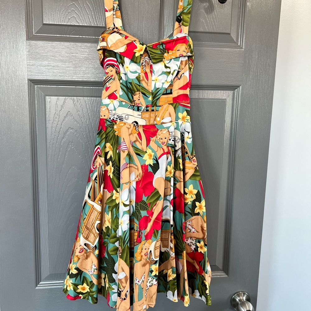 Pinup style dress - summertime tiki pattern